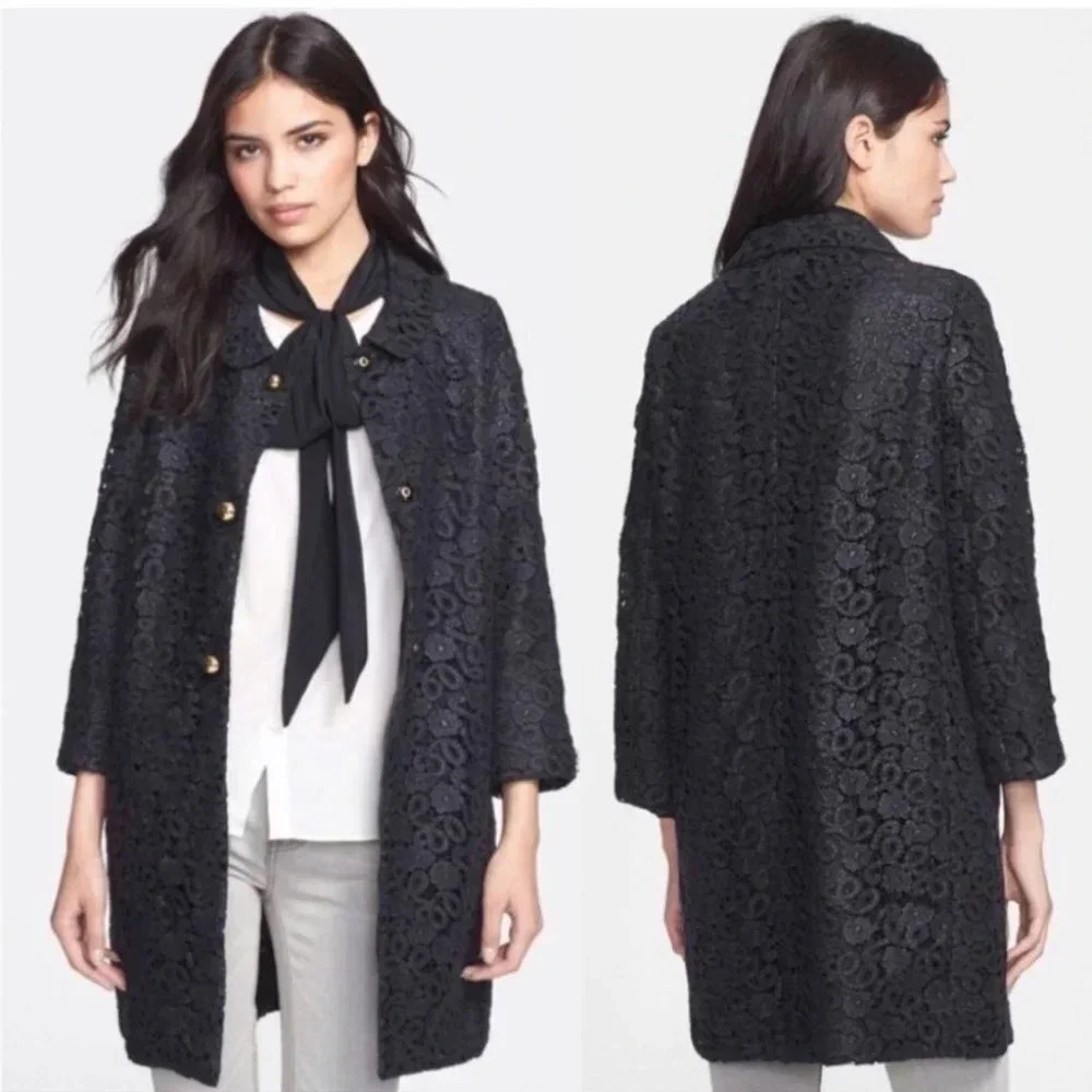 Kate Spade Lace Franny Coat Jacket 3/4 Sleeve Formal All That Glitters Gold Det. - Picture 2 of 9